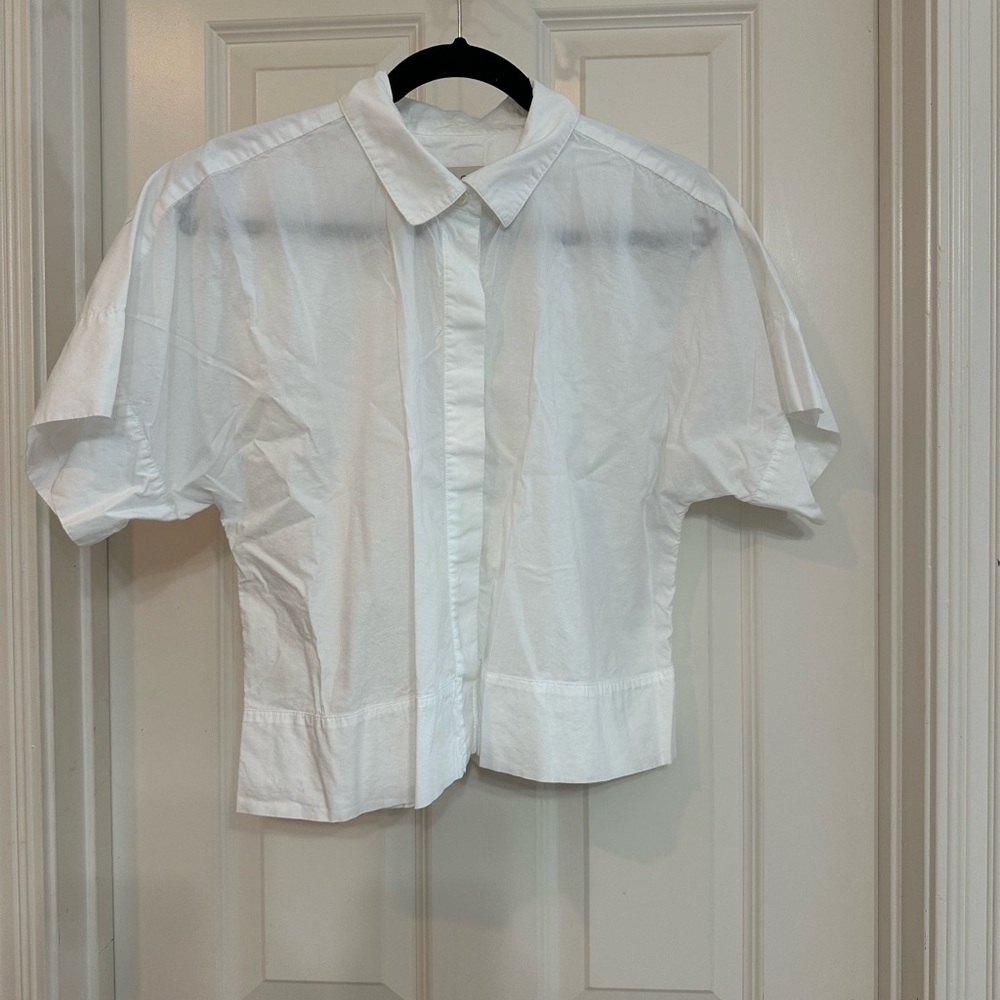 LOFT White Cropped Button Down Shirt